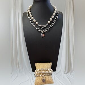 Elegant Silver and Pearl Necklace Set